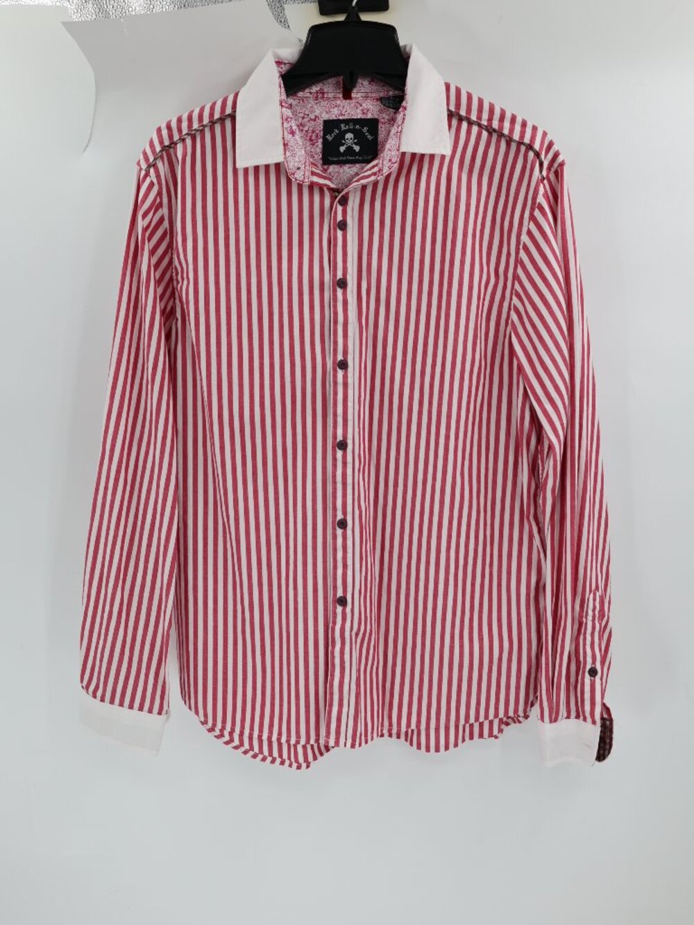 Rock Roll N Soul Shirt Men XL Cotton Button Up Long Sleeve Striped contrast trim - Picture 2 of 12